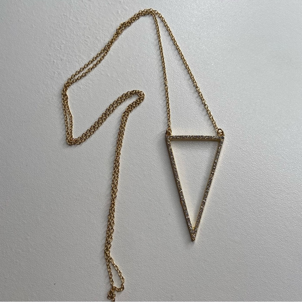 No Brand | Gold Diamond Triangle Outline Long Necklace Statement Bold Accessory